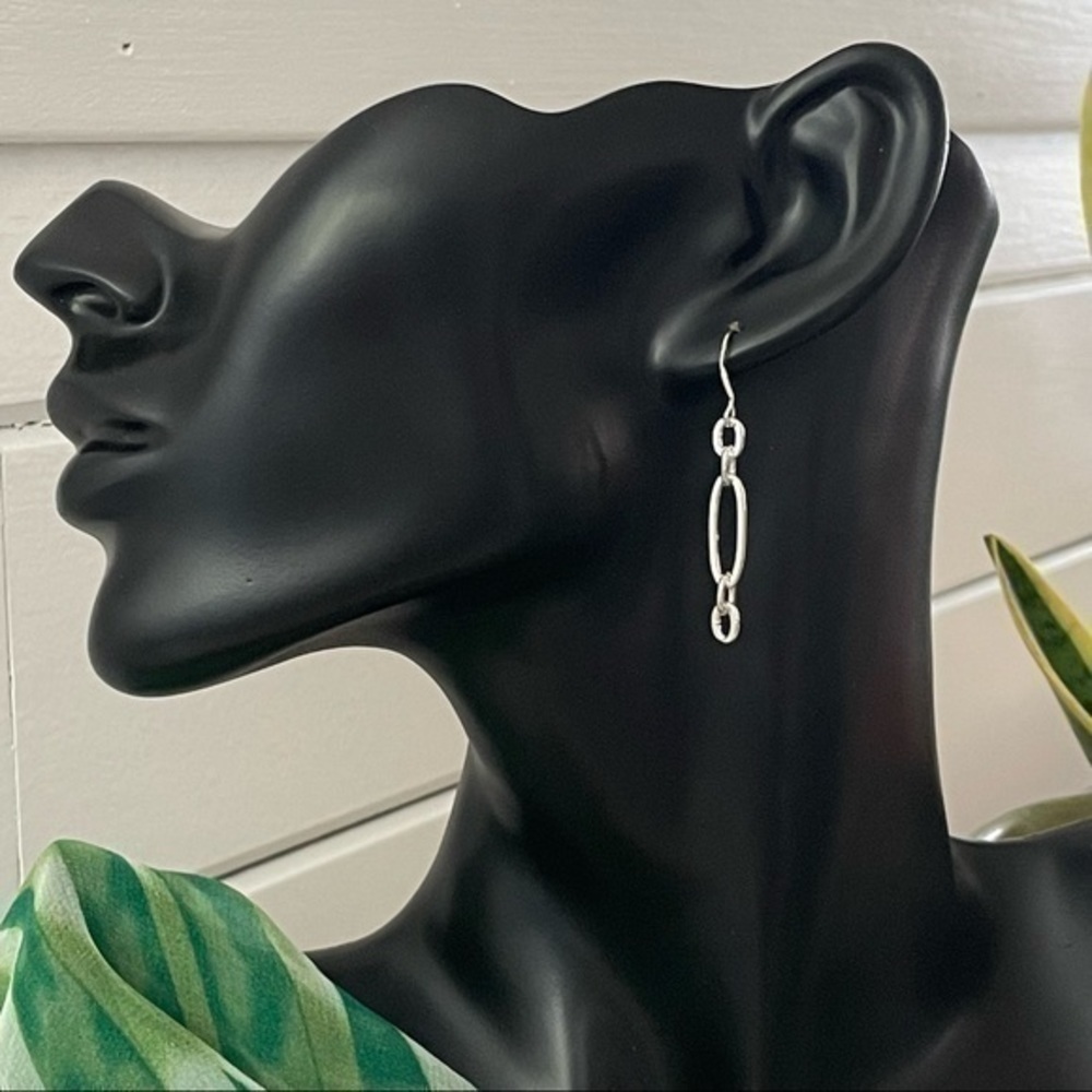 $10 SALE Handmade Short Chain Link Earrings 1.75” Minimalist Modern - Picture 3 of 3